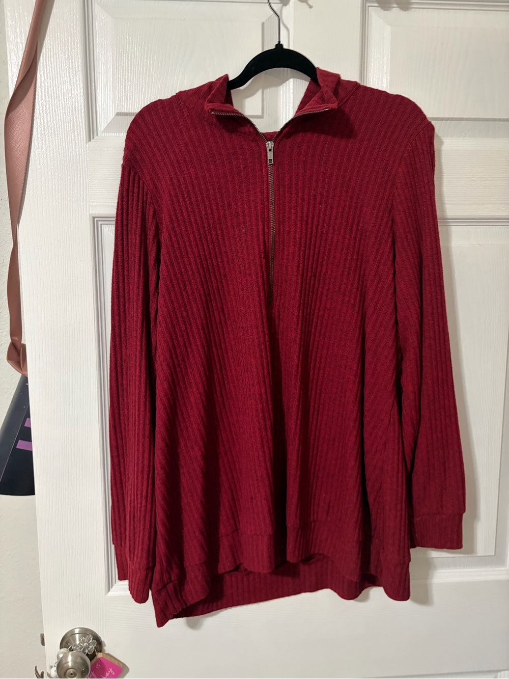 Women's Ribbed Zip-Up Sweater - Dark Red